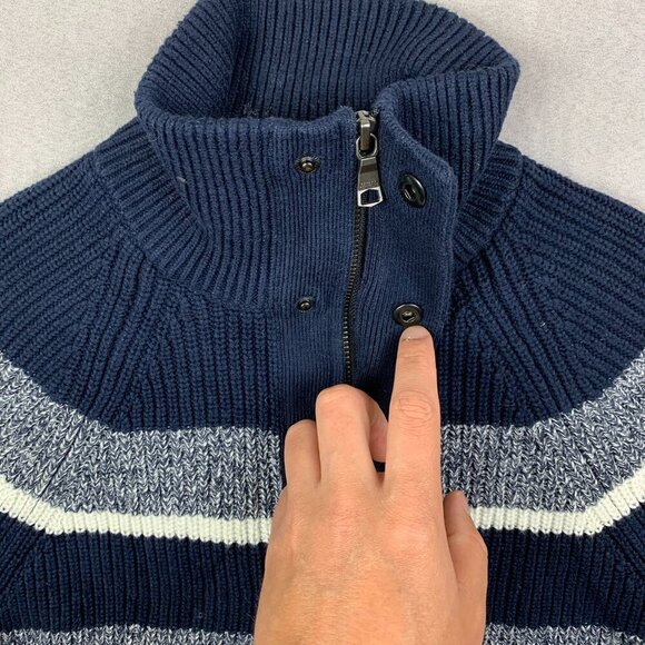 Banana Republic Mens Sweater Medium Blue Striped 1/4 Zip Long Sleeve Rib Knit - Picture 3 of 8